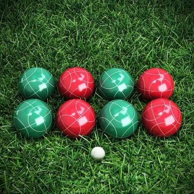 90mm Backyard Bocce Set with 8 Balls, Pallino, Case and Measuring Rope Choose Hard Resin Balls or Soft Rubber Balls